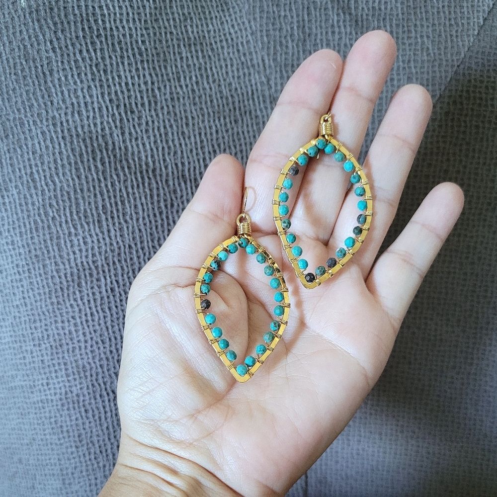 Blue💙-Green💚 Turquoise Teardrop💦 Earrings - Picture 7 of 13